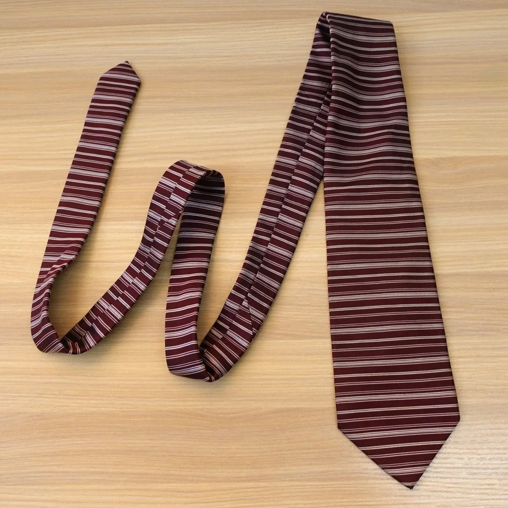 Burgundy Silk Tie Men Red Horizontal Stripe Jacquard BRICK HOUSE Japanese Japan